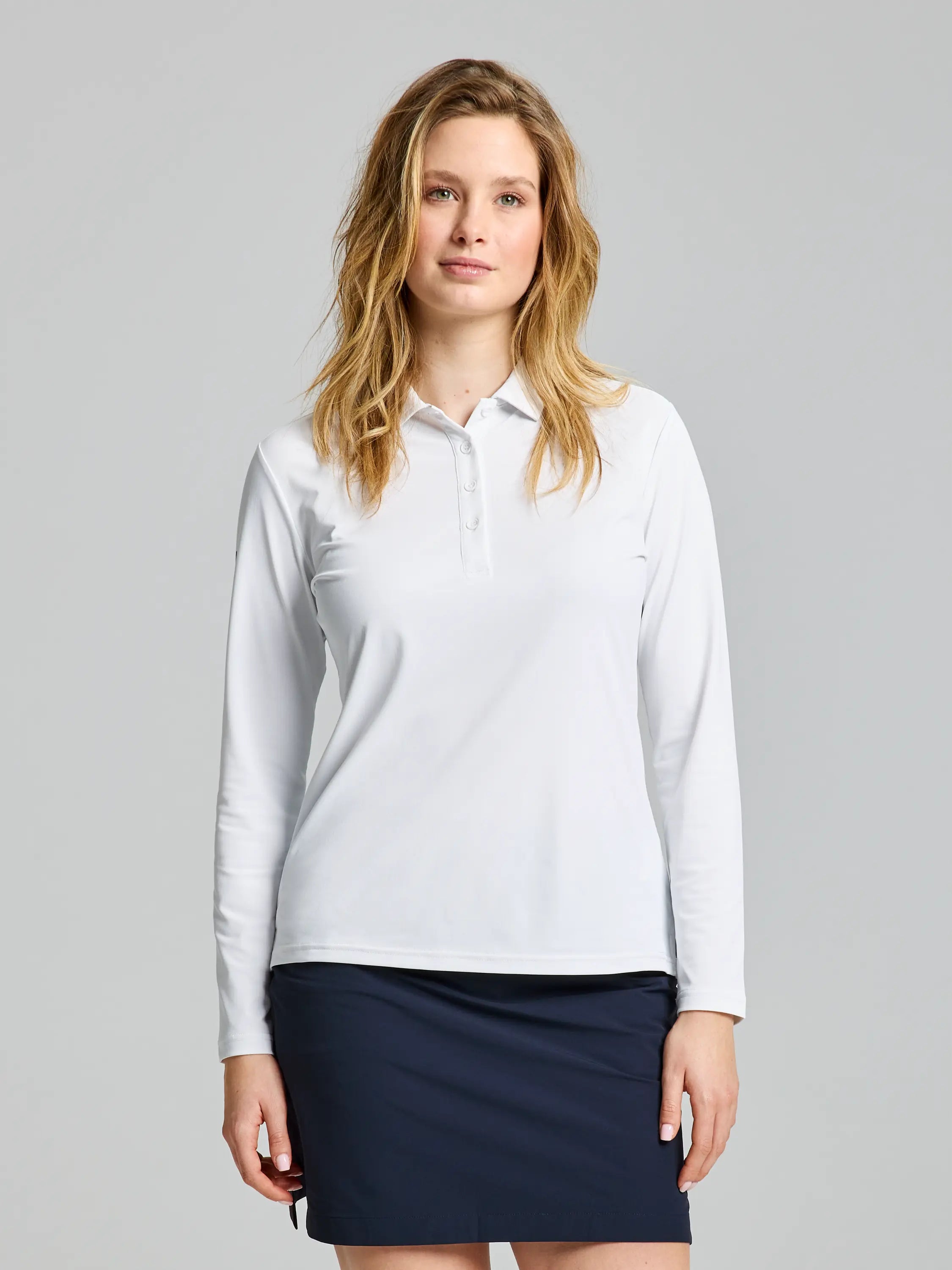 Long sleeve polo womens white hotsell